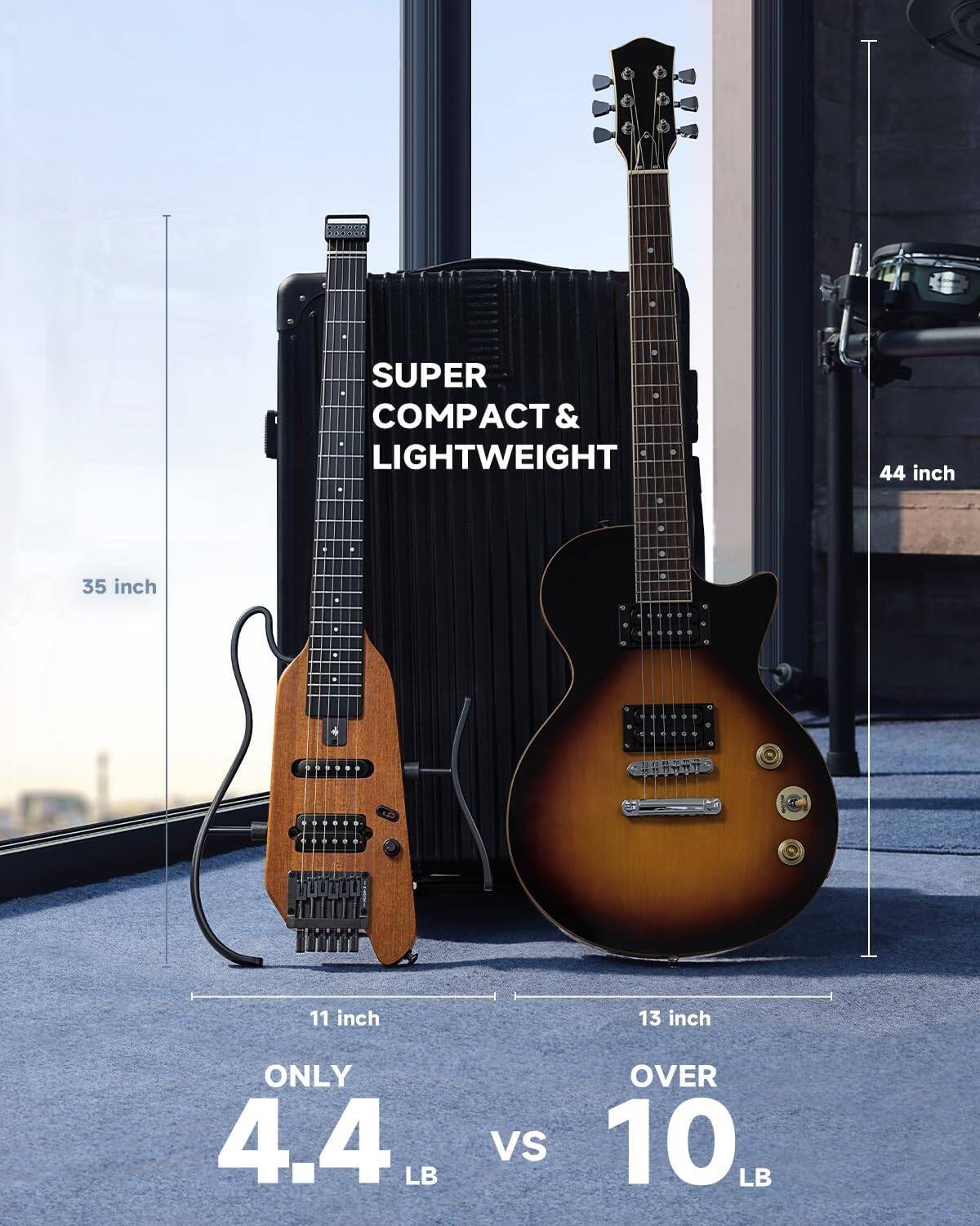 Donner HUSH-X Electric Guitar Kit - Featherlight Headless Guitar, Great for Travel and Practice, Mahogany Solid Body with Easy Assemble Stands, Gig Bag, All Accessories, Natural