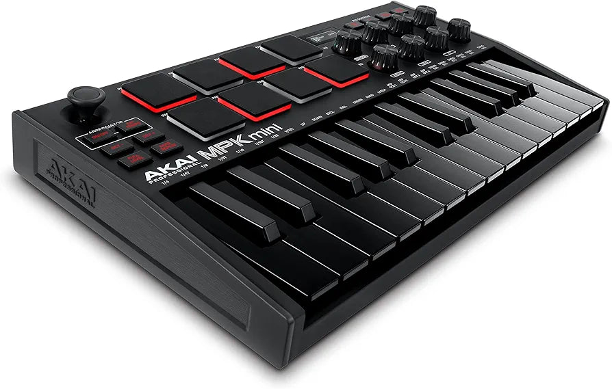 Akai Professional MPK Mini MK3 - 25 Key USB MIDI Keyboard Controller With 8 Backlit Drum Pads, 8 Knobs, Music Production Software and Native Instruments Sound Package , Black
