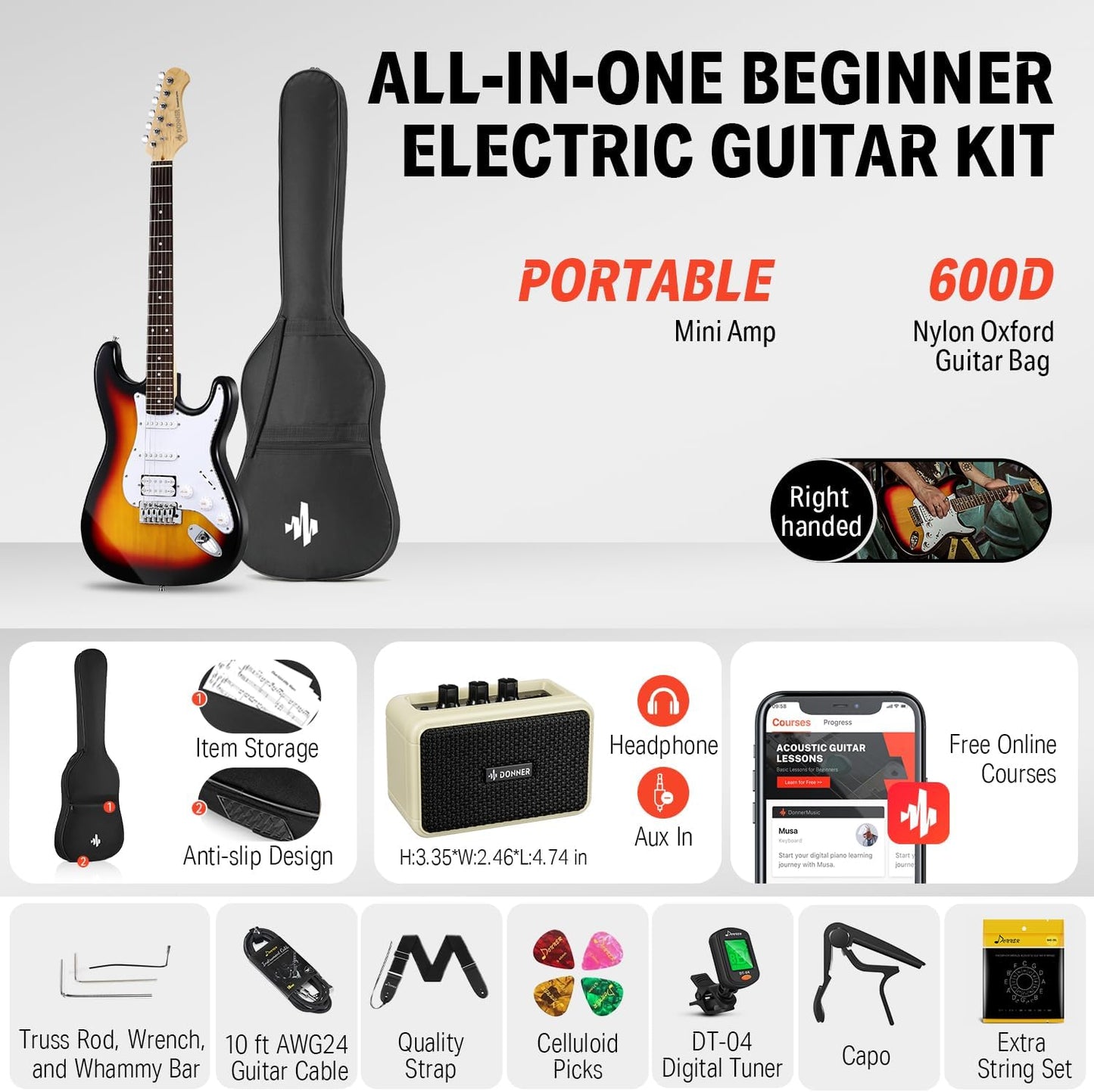 Donner DST-100S Electric Guitar Pack - Sunburst