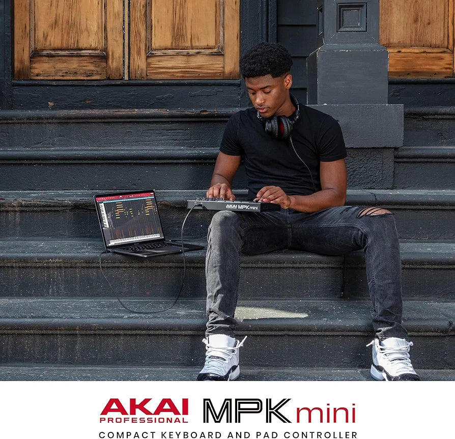 Akai Professional MPK Mini MK3 - 25 Key USB MIDI Keyboard Controller With 8 Backlit Drum Pads, 8 Knobs, Music Production Software and Native Instruments Sound Package , Black
