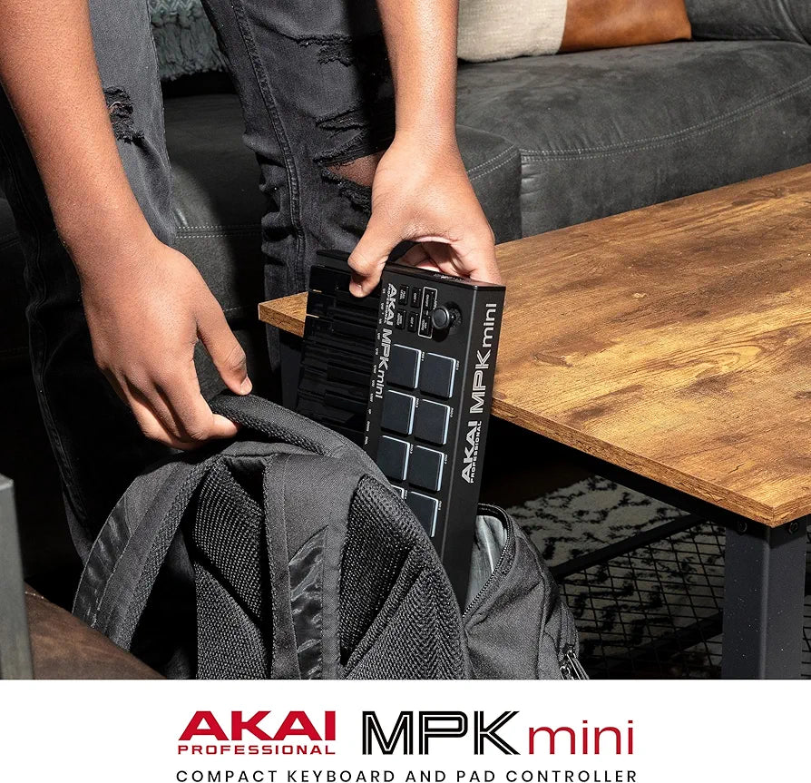 Akai Professional MPK Mini MK3 - 25 Key USB MIDI Keyboard Controller With 8 Backlit Drum Pads, 8 Knobs, Music Production Software and Native Instruments Sound Package , Black