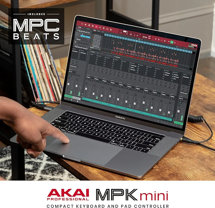 Akai Professional MPK Mini MK3 - 25 Key USB MIDI Keyboard Controller With 8 Backlit Drum Pads, 8 Knobs, Music Production Software and Native Instruments Sound Package , Black