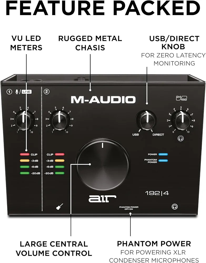 M-Audio AIR 192x4 USB C Audio Interface for Recording, Podcasting, Streaming with Studio Quality Sound, 1 XLR in and Music Production Software