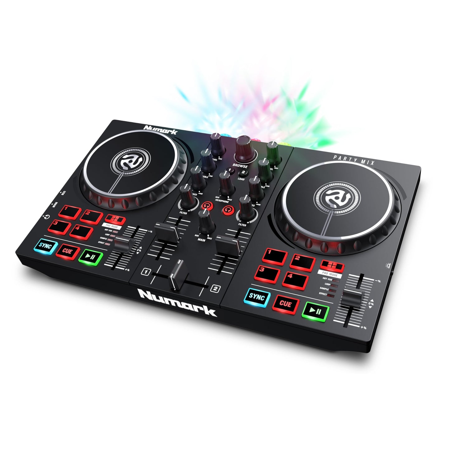 Numark Party Mix II Controller Set for Beginners with Built-in Party Lights Mixer for Serato DJ Lite