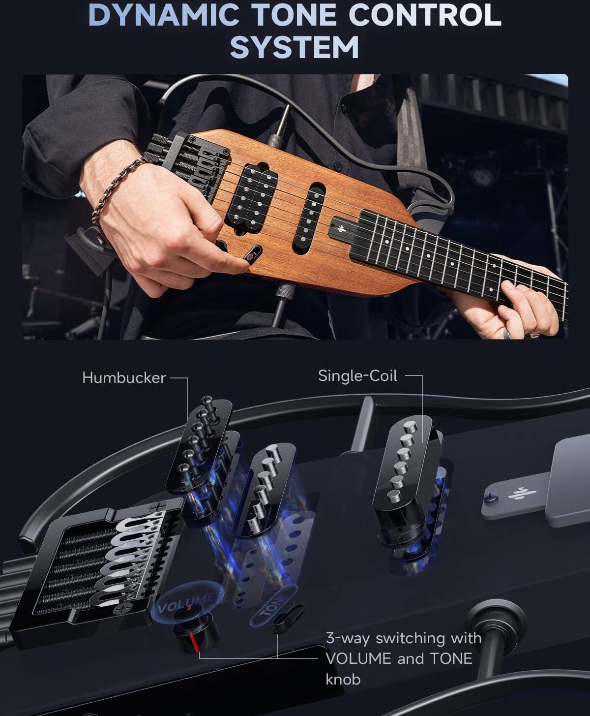 Donner HUSH-X Electric Guitar Kit - Featherlight Headless Guitar, Great for Travel and Practice, Mahogany Solid Body with Easy Assemble Stands, Gig Bag, All Accessories, Natural