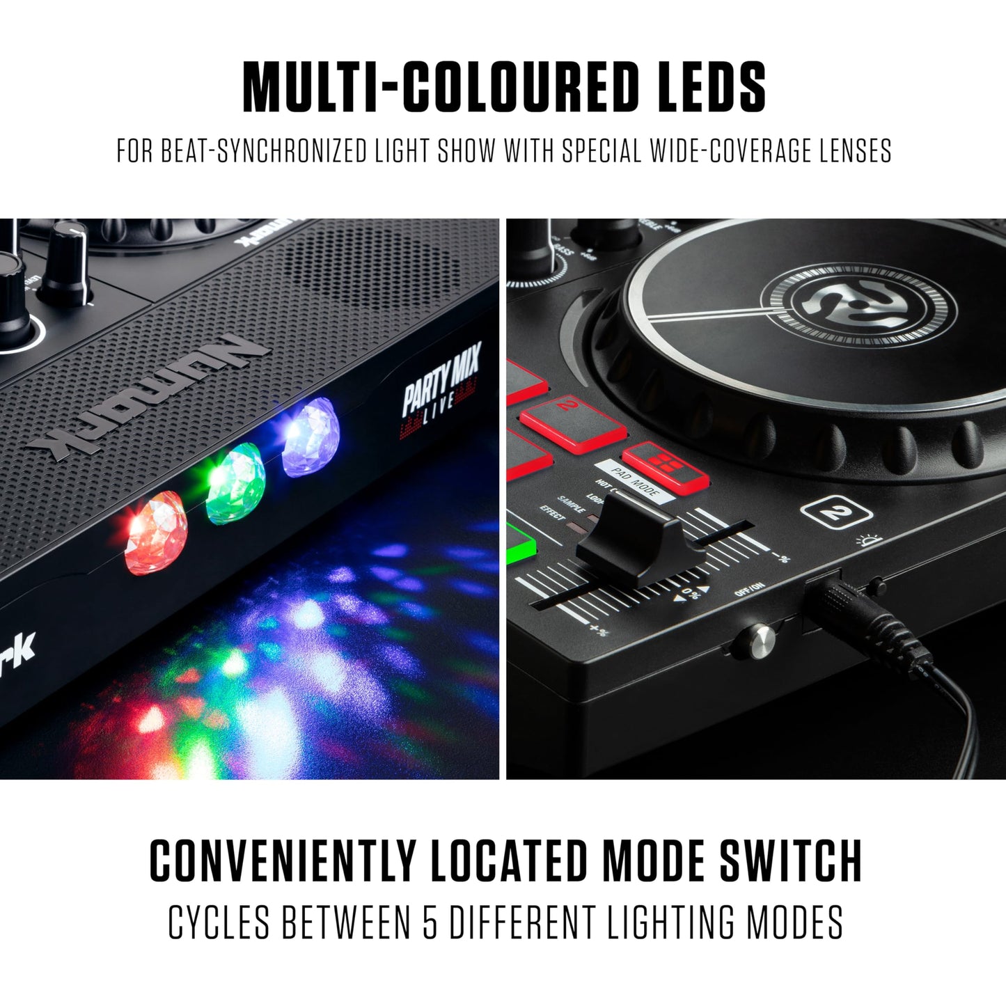 Numark Party Mix II Controller Set for Beginners with Built-in Party Lights Mixer for Serato DJ Lite