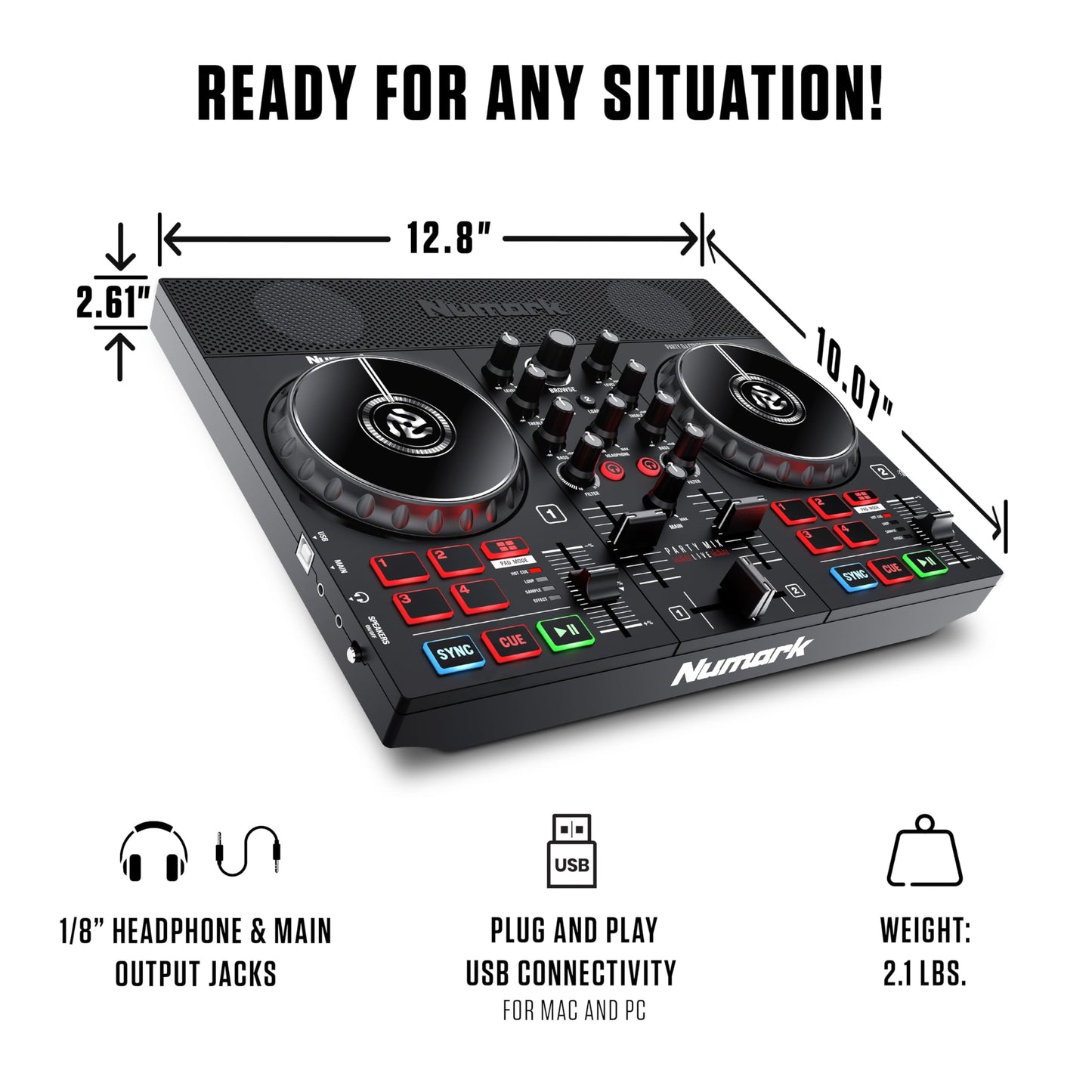 Numark Party Mix II Controller Set for Beginners with Built-in Party Lights Mixer for Serato DJ Lite