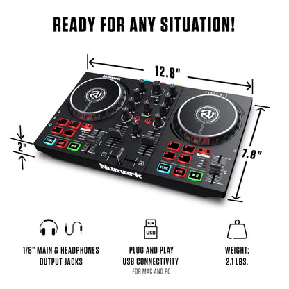 Numark Party Mix II Controller Set for Beginners with Built-in Party Lights Mixer for Serato DJ Lite