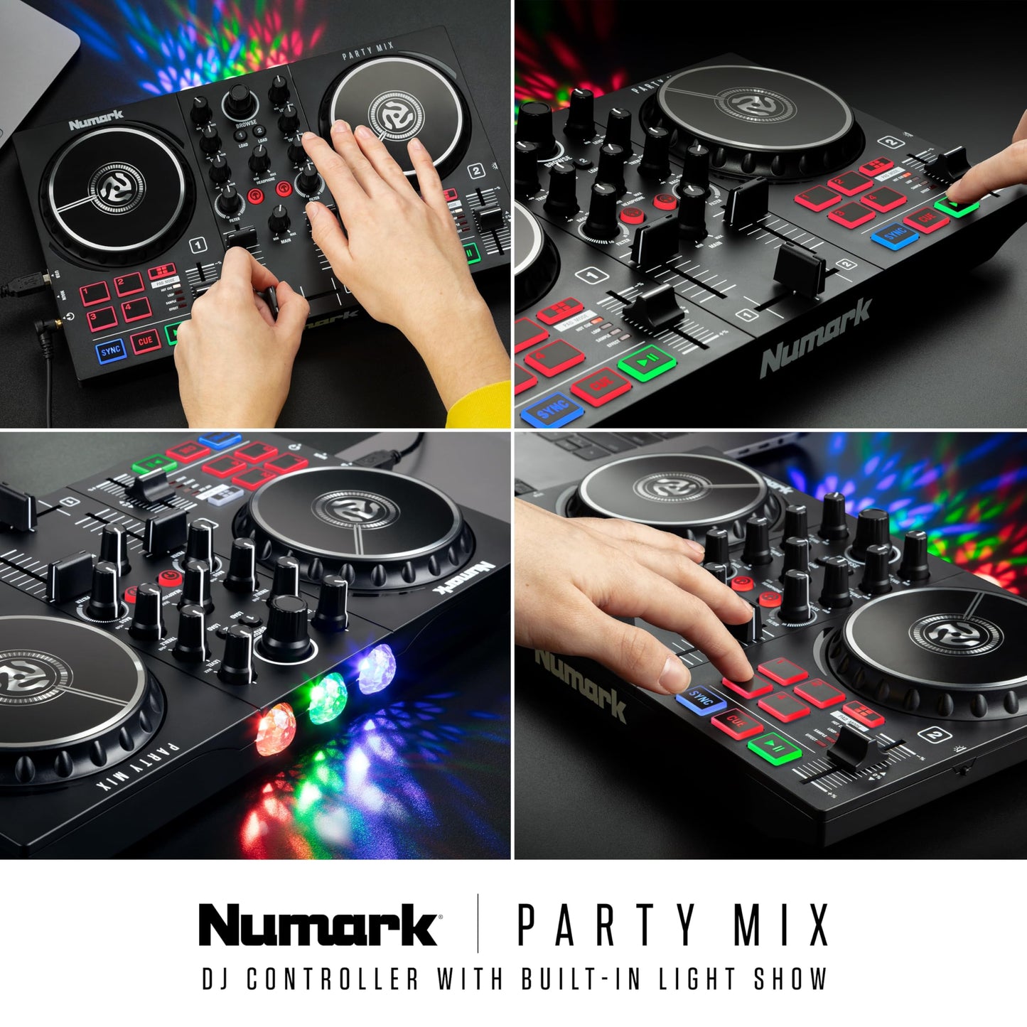 Numark Party Mix II Controller Set for Beginners with Built-in Party Lights Mixer for Serato DJ Lite