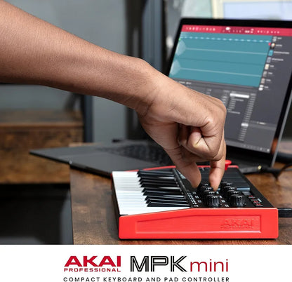 Akai Professional MPK Mini MK3 - 25 Key USB MIDI Keyboard Controller With 8 Backlit Drum Pads, 8 Knobs, Music Production Software and Native Instruments Sound Package 