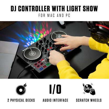 Numark Party Mix II Controller Set for Beginners with Built-in Party Lights Mixer for Serato DJ Lite