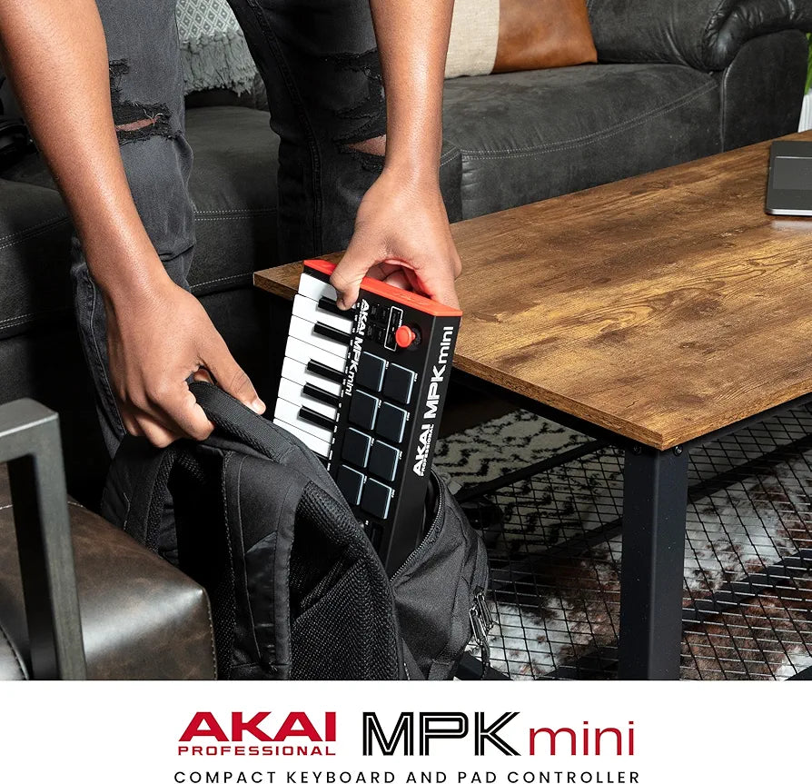 Akai Professional MPK Mini MK3 - 25 Key USB MIDI Keyboard Controller With 8 Backlit Drum Pads, 8 Knobs, Music Production Software and Native Instruments Sound Package 