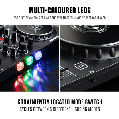 Numark Party Mix II Controller Set for Beginners with Built-in Party Lights Mixer for Serato DJ Lite