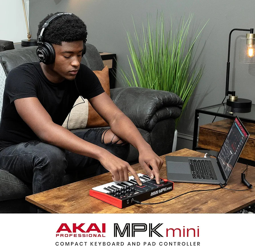 Akai Professional MPK Mini MK3 - 25 Key USB MIDI Keyboard Controller With 8 Backlit Drum Pads, 8 Knobs, Music Production Software and Native Instruments Sound Package 