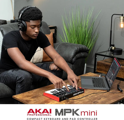 Akai Professional MPK Mini MK3 - 25 Key USB MIDI Keyboard Controller With 8 Backlit Drum Pads, 8 Knobs, Music Production Software and Native Instruments Sound Package 