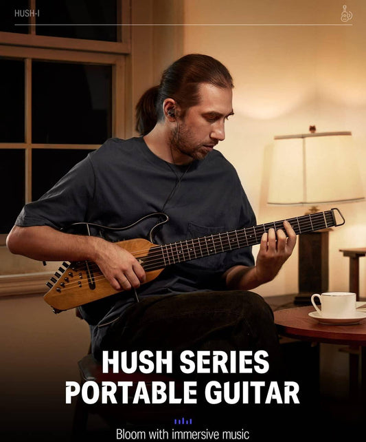 Donner HUSH-I Guitar For Travel - Portable Ultra-Light and Quiet Performance Headless Acoustic-Electric Guitar, Maple Body with Removable Frames, Gig Bag, and Accessories, Natural