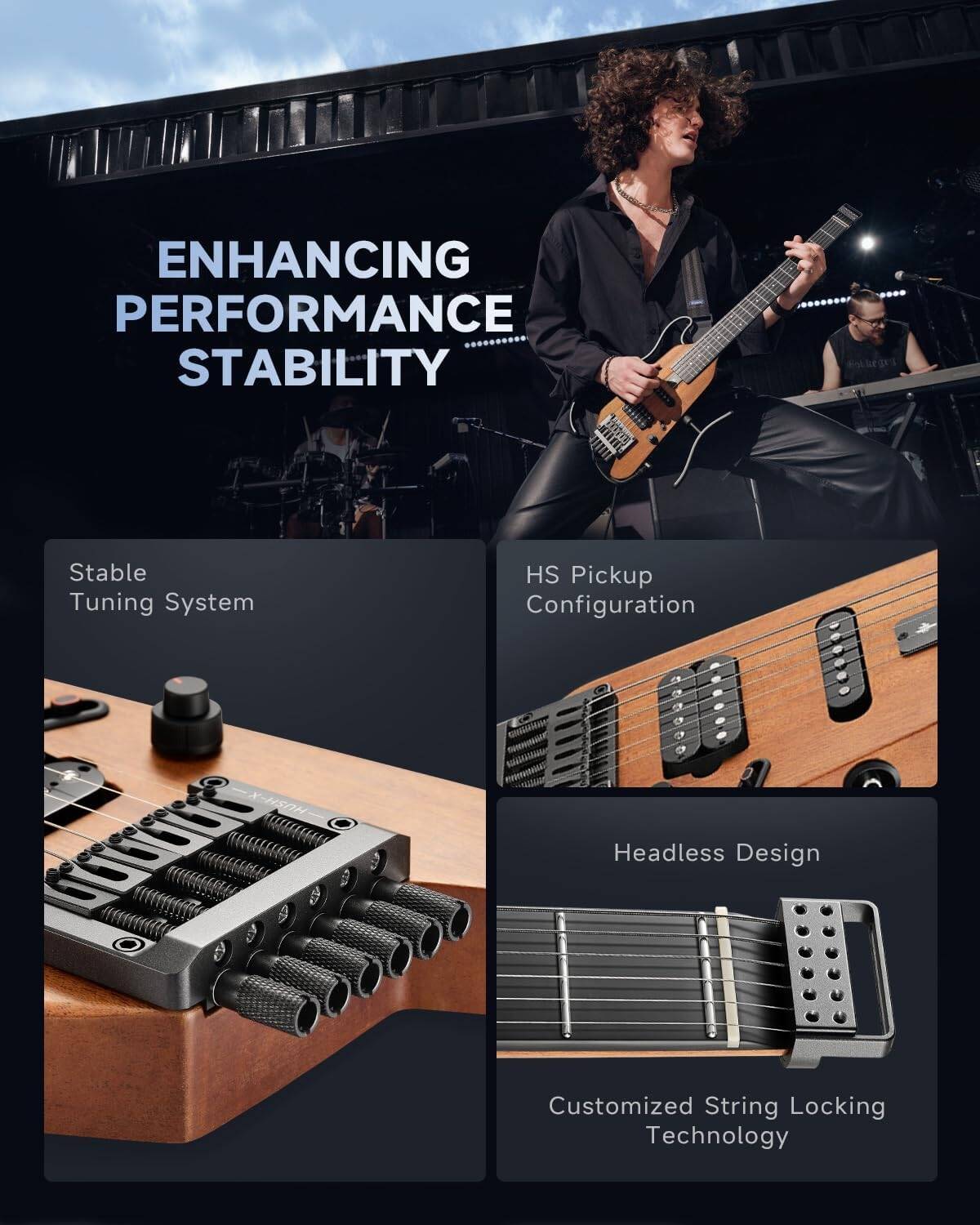 Donner HUSH-X Electric Guitar Kit - Featherlight Headless Guitar, Great for Travel and Practice, Mahogany Solid Body with Easy Assemble Stands, Gig Bag, All Accessories, Natural